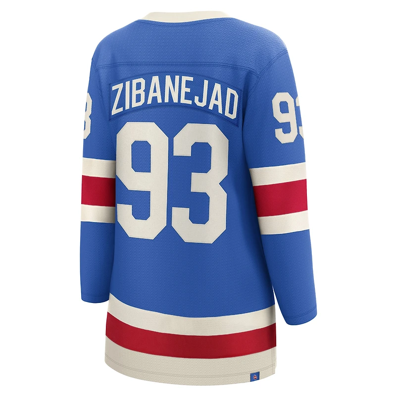 Maillot bleu du centenaire des Rangers de New York pour femmes, Mika Zibanejad, Fanatics