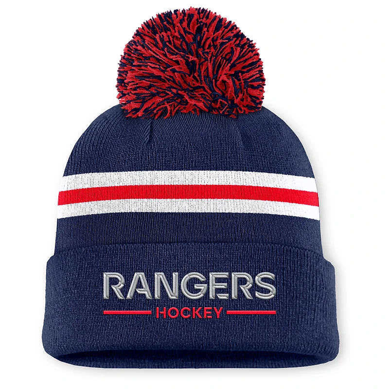 Bonnet en tricot à revers et pompon pour femme Fanatics Navy New York Rangers Authentic Pro Rink