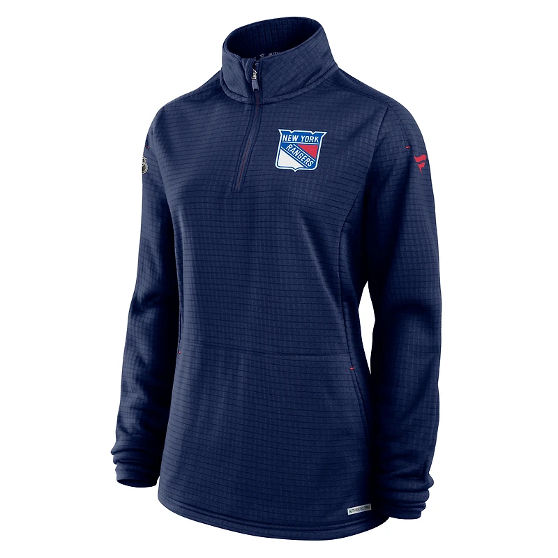 Pull à fermeture éclair quart de tour Authentic Pro Rink pour femme, bleu marine, des Rangers New York