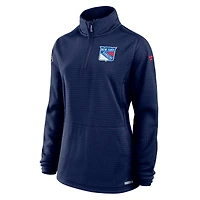 Pull à fermeture éclair quart de tour Authentic Pro Rink pour femme, bleu marine, des Rangers New York