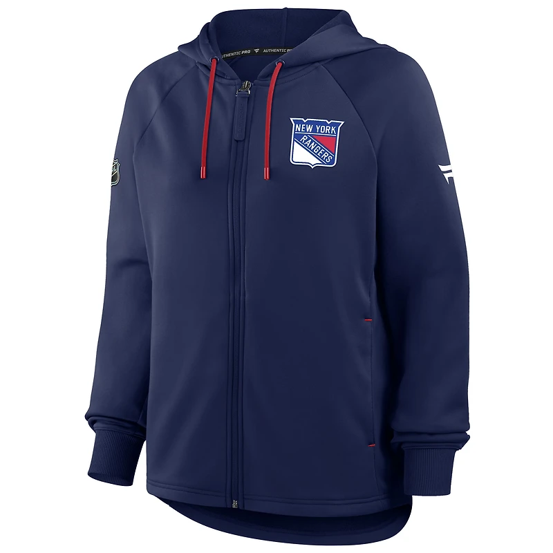 Women's Fanatics Navy New York Rangers Authentic Pro Rink Raglan Full-Zip Hoodie
