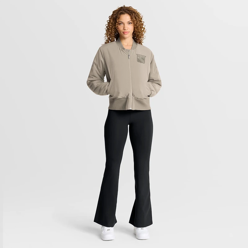 Women's Fanatics Tan New York Rangers Authentic Pro Road Full-Zip Bomber Jacket
