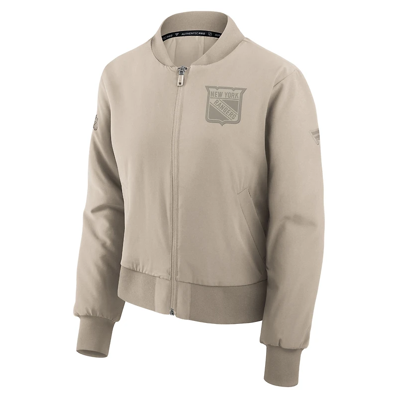 Women's Fanatics Tan New York Rangers Authentic Pro Road Full-Zip Bomber Jacket