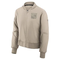 Women's Fanatics Tan New York Rangers Authentic Pro Road Full-Zip Bomber Jacket