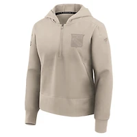 Women's Fanatics Tan New York Rangers Authentic Pro Road Tri-Blend Quarter-Zip Hoodie