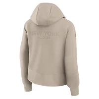 Women's Fanatics Tan New York Rangers Authentic Pro Road Tri-Blend Quarter-Zip Hoodie
