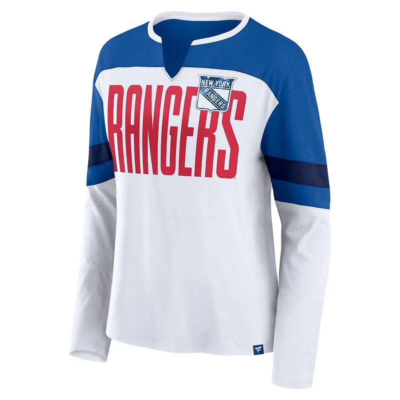 T-shirt à manches longues et col cranté pour femme Fanatics New York Rangers Frozen blanc/bleu