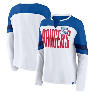 T-shirt à manches longues et col cranté pour femme Fanatics New York Rangers Frozen blanc/bleu