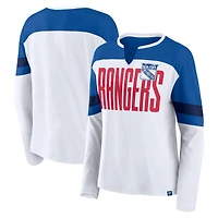 T-shirt à manches longues et col cranté pour femme Fanatics New York Rangers Frozen blanc/bleu