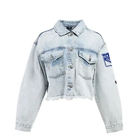 Veste en jean courte boutonnée à bords francs chenille des New York Rangers, collection Hype and Vice Denim pour femmes