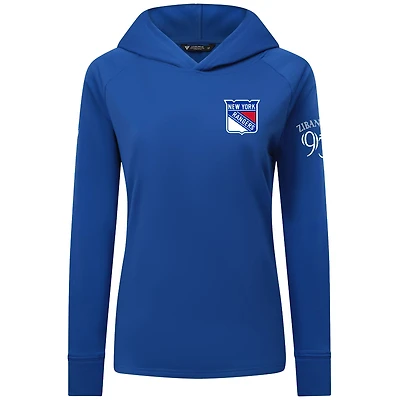Sweat à capuche raglan bleu pour femme Levelwear Mika Zibanejad des Rangers de New York avec nom et numéro
