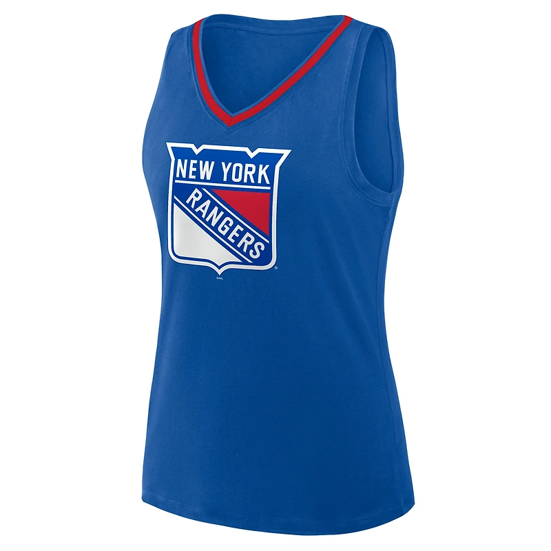 Débardeur à col en V Stellar Win bleu athlétique avec logo pour femme des Rangers de New York