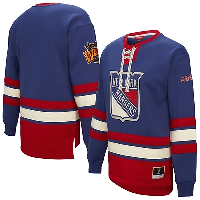 Women's Mitchell & Ness Blue New York Rangers Heritage Lace-Up Pullover Sweatshirt
