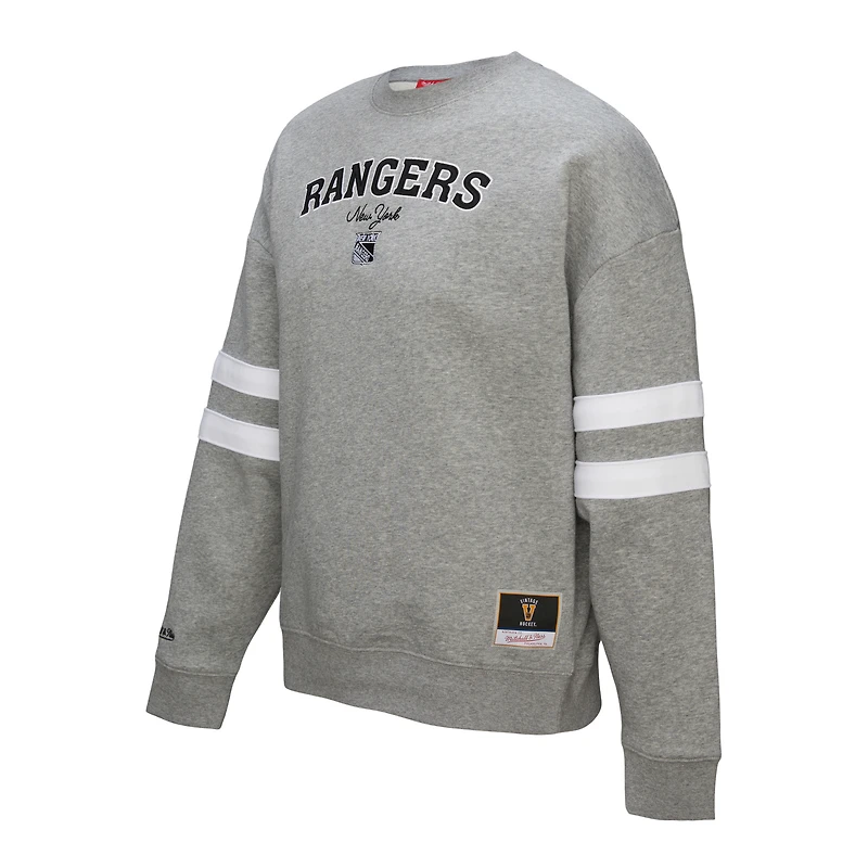 V100492 Chandail léger à col rond pour femme avec logo NHL Mitchell & Ness SP25 de Rangrs SWTLADCRW FC10147-NYAGYHT #1