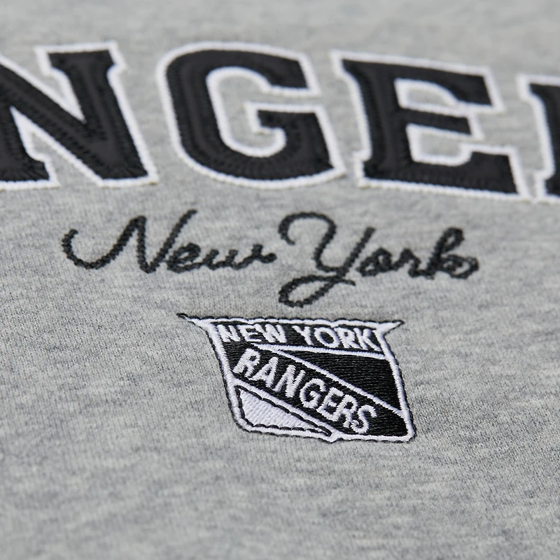 V100492 Chandail léger à col rond pour femme avec logo NHL Mitchell & Ness SP25 de Rangrs SWTLADCRW FC10147-NYAGYHT #1