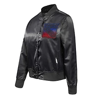 Women's Pro Standard  Black New York Rangers Rhinestone Jewels Satin Full-Snap Jacket