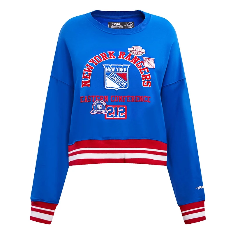 Women's Pro Standard  Blue New York Rangers Area Code Cropped Pullover Sweatshirt