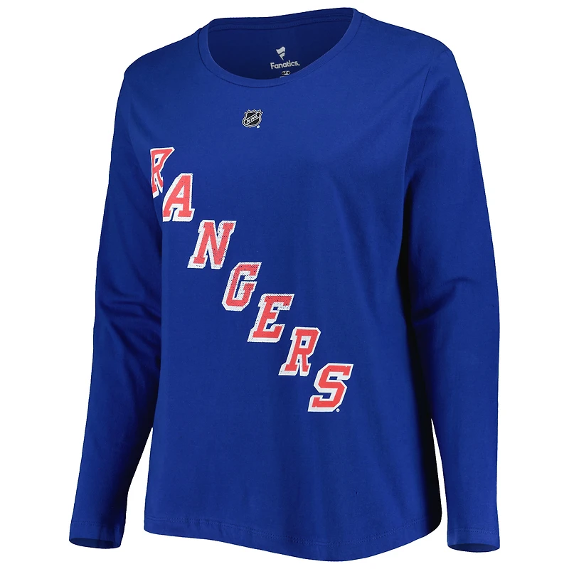Women's Profile Mika Zibanejad Blue New York Rangers Plus Distressed Printed Name & Number Long Sleeve T-Shirt