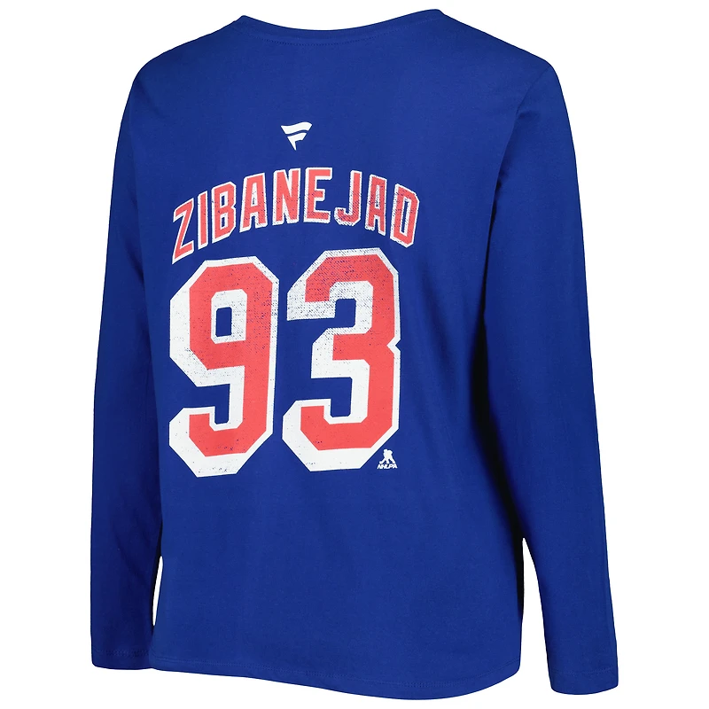 Women's Profile Mika Zibanejad Blue New York Rangers Plus Distressed Printed Name & Number Long Sleeve T-Shirt