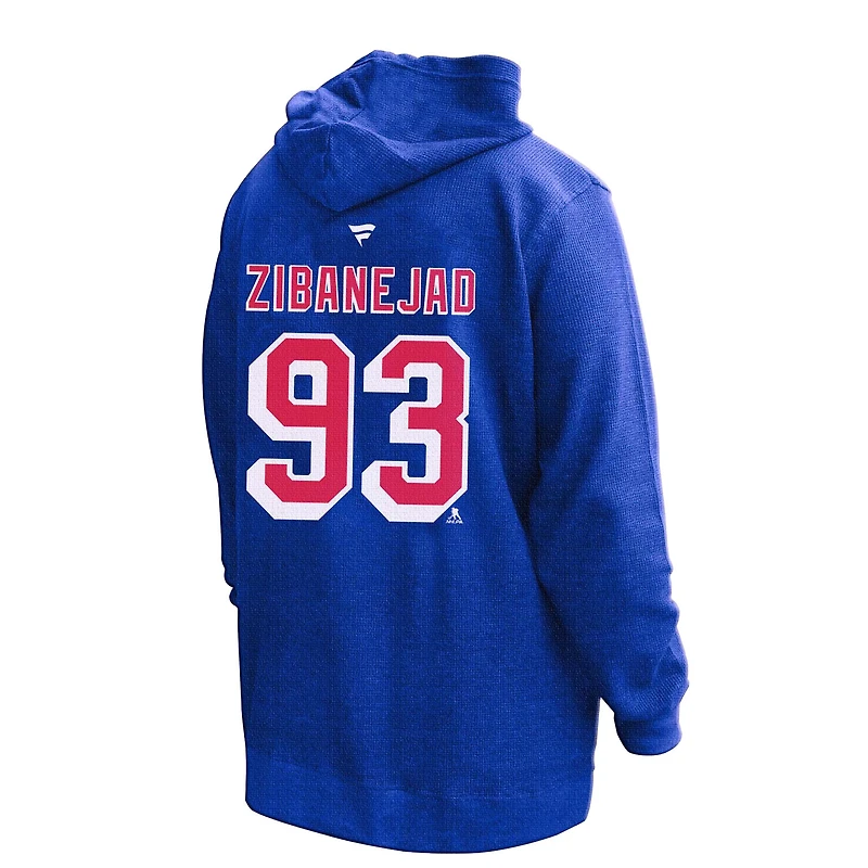 Profil femme Mika Zibanejad Sweat à capuche thermique bleu New York Rangers grande taille avec nom et numéro