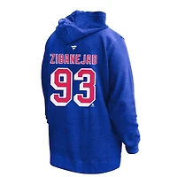 Profil femme Mika Zibanejad Sweat à capuche thermique bleu New York Rangers grande taille avec nom et numéro