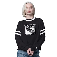 Women's Starter  Black New York Rangers Rally Fleece Cropped Sweatshirt