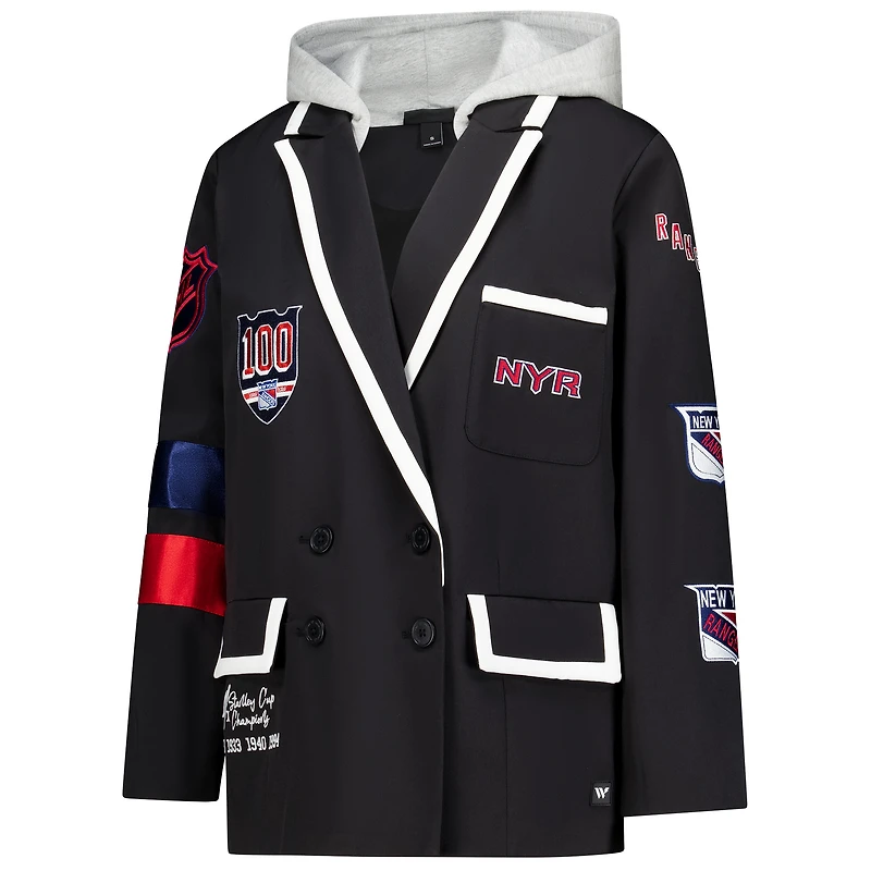 Blazer à capuche noir The Wild Collective New York Rangers Original 6 pour femme