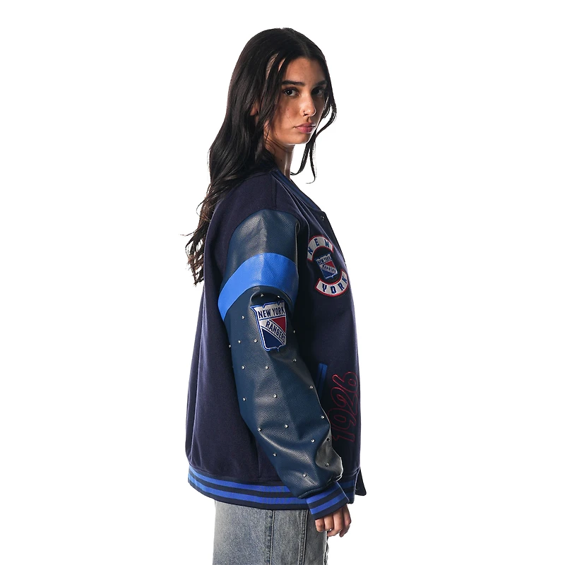 Veste universitaire à boutons-pression bleus New York Rangers The Wild Collective pour femme