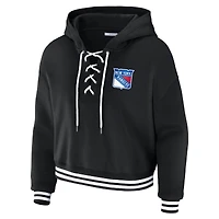 Women's WEAR by Erin Andrews  Black New York Rangers Cropped Lace-Up Hoodie