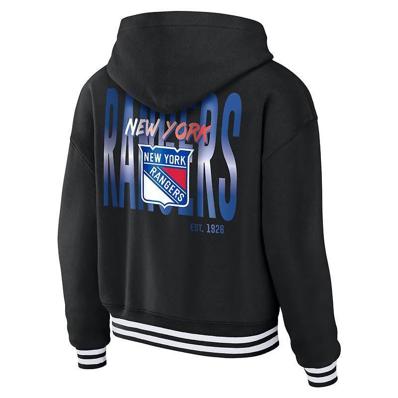 Sweat à capuche court lacets noir New York Rangers de la marque WEAR by Erin Andrews pour femme