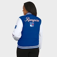 Women's WEAR by Erin Andrews Blue/White New York Rangers Varsity Full-Snap Puffer Jacket