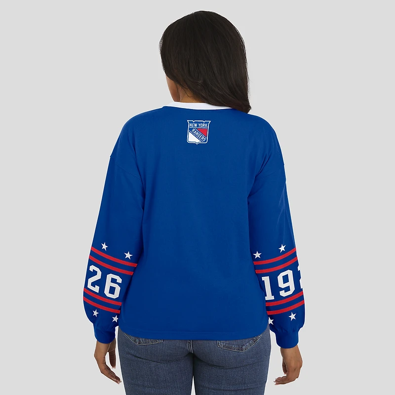 T-shirt de sport à manches longues bleu New York Rangers la marque WEAR by Erin Andrews pour femmes