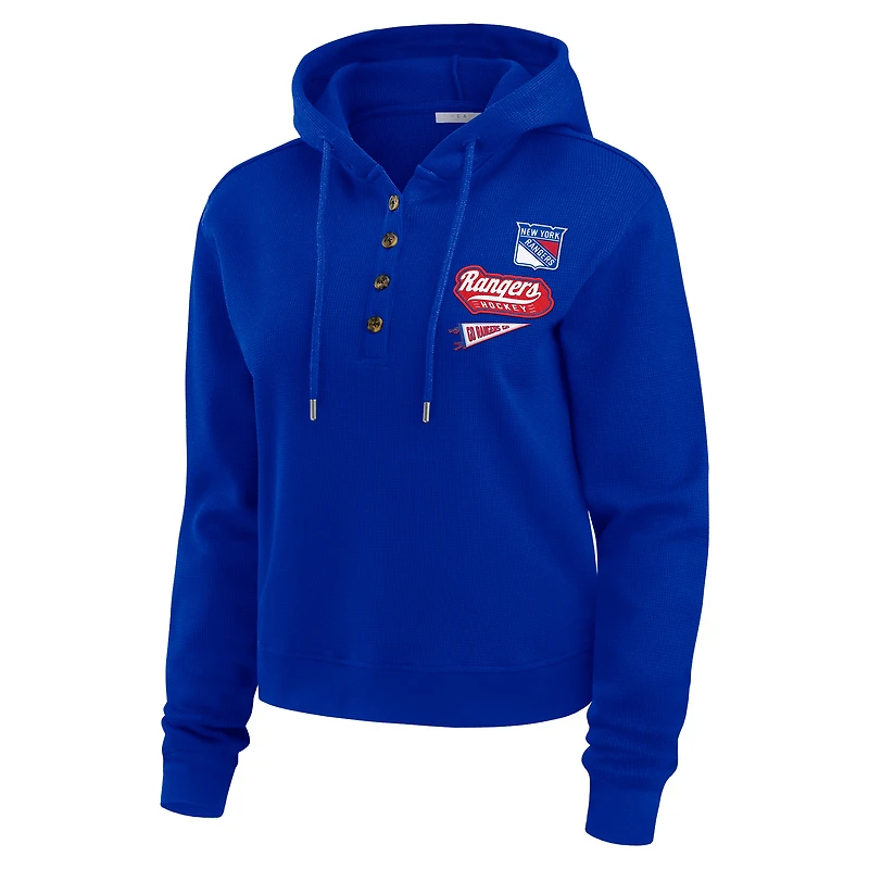 Sweat à capuche en tricot gaufré bleu New York Rangers pour femme WEAR by Erin Andrews