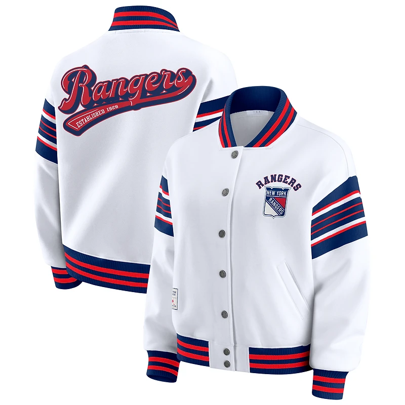Women's WEAR by Erin Andrews White/Blue New York Rangers Full-Snap Fleece Sweatshirt Jacket