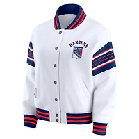 Women's WEAR by Erin Andrews White/Blue New York Rangers Full-Snap Fleece Sweatshirt Jacket