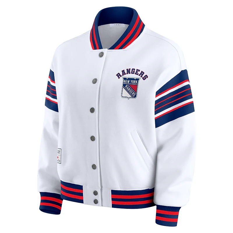 Veste polaire à boutons-pression complète WEAR by Erin Andrews pour femme, blanche/bleue, des Rangers de New York