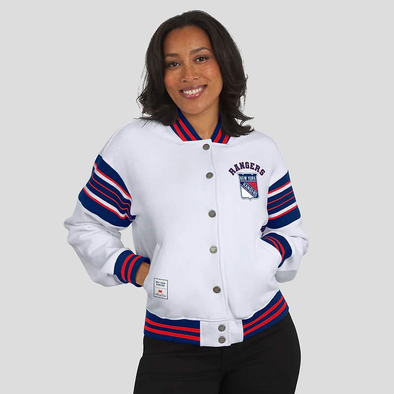 Women's WEAR by Erin Andrews White/Blue New York Rangers Full-Snap Fleece Sweatshirt Jacket