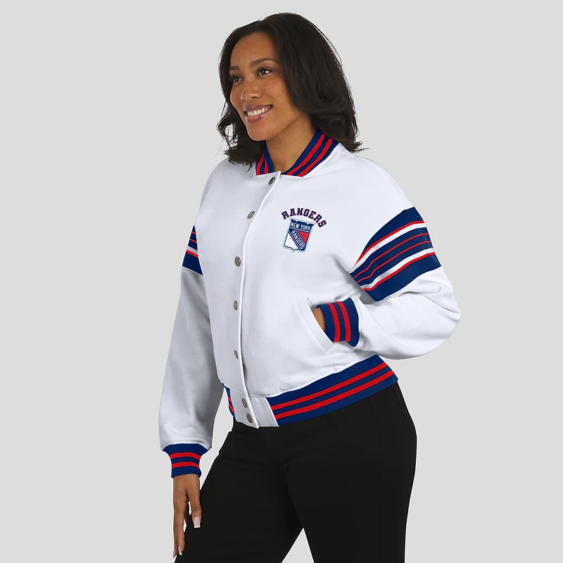 Veste polaire à boutons-pression complète WEAR by Erin Andrews pour femme, blanche/bleue, des Rangers de New York