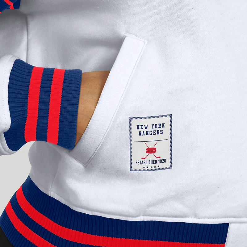 Women's WEAR by Erin Andrews White/Blue New York Rangers Full-Snap Fleece Sweatshirt Jacket