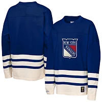 Haut à manches longues épais point de chaîne bleu des Rangers New York Mitchell & Ness pour jeunes