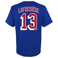 T-shirt bleu avec nom et numéro de joueur des Rangers New York Alexis Lafrenière pour jeunes