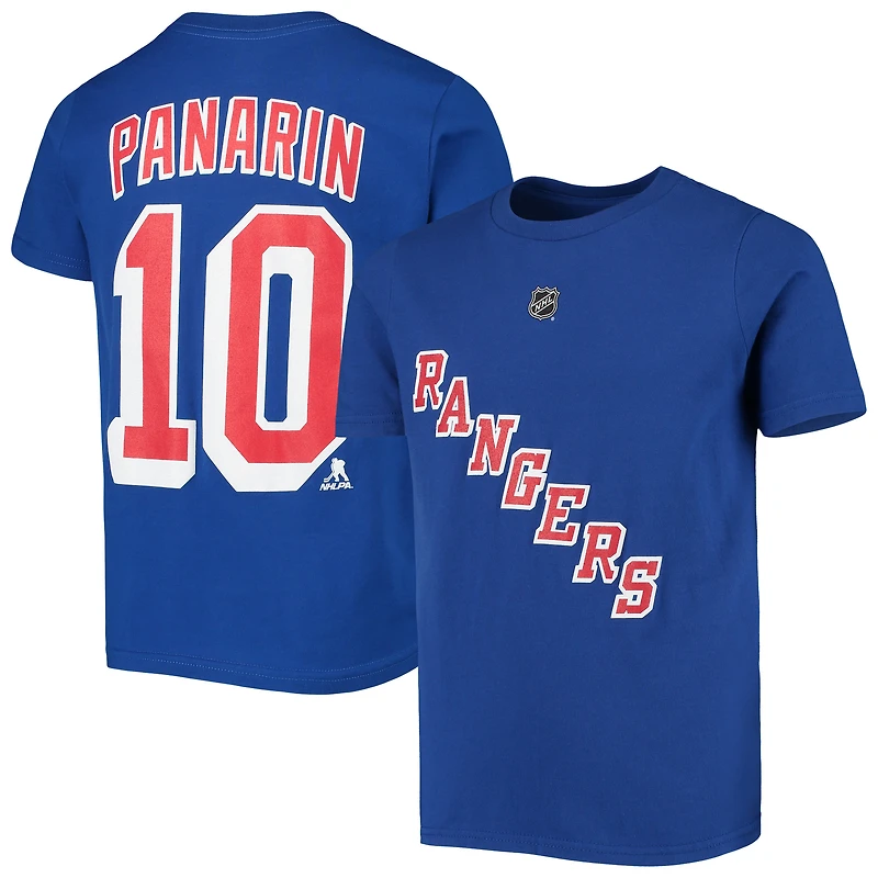 T-shirt bleu pour enfant Artemi Panarin, joueur des Rangers de New York, avec son nom et numéro