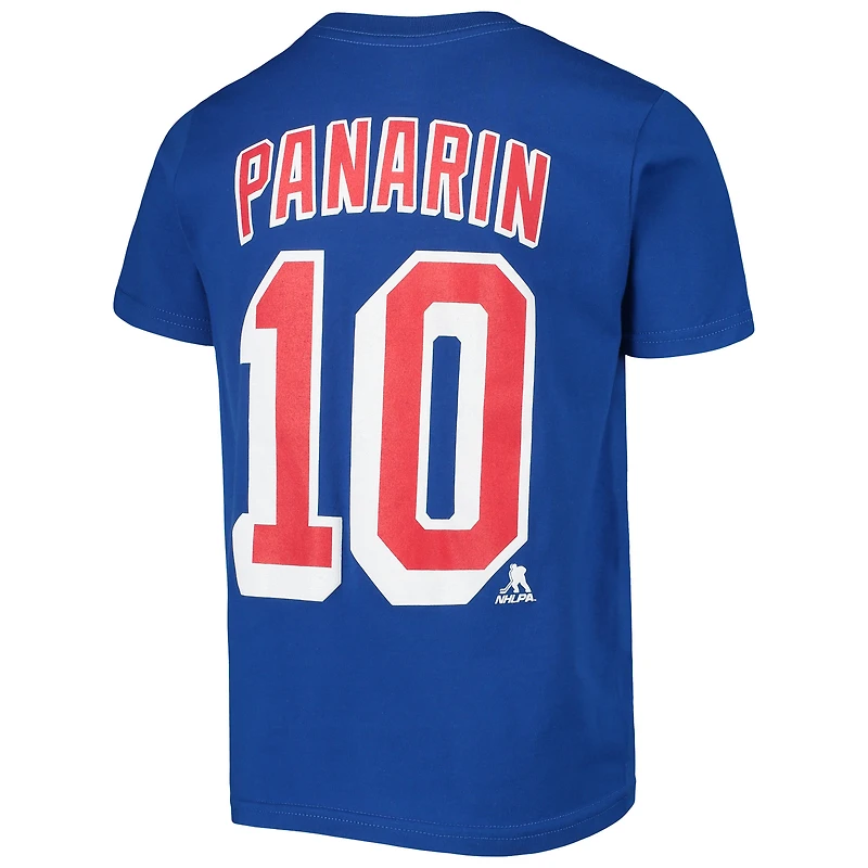 T-shirt avec nom et numéro du joueur Artemi Panarin des Rangers de New York bleu pour jeune