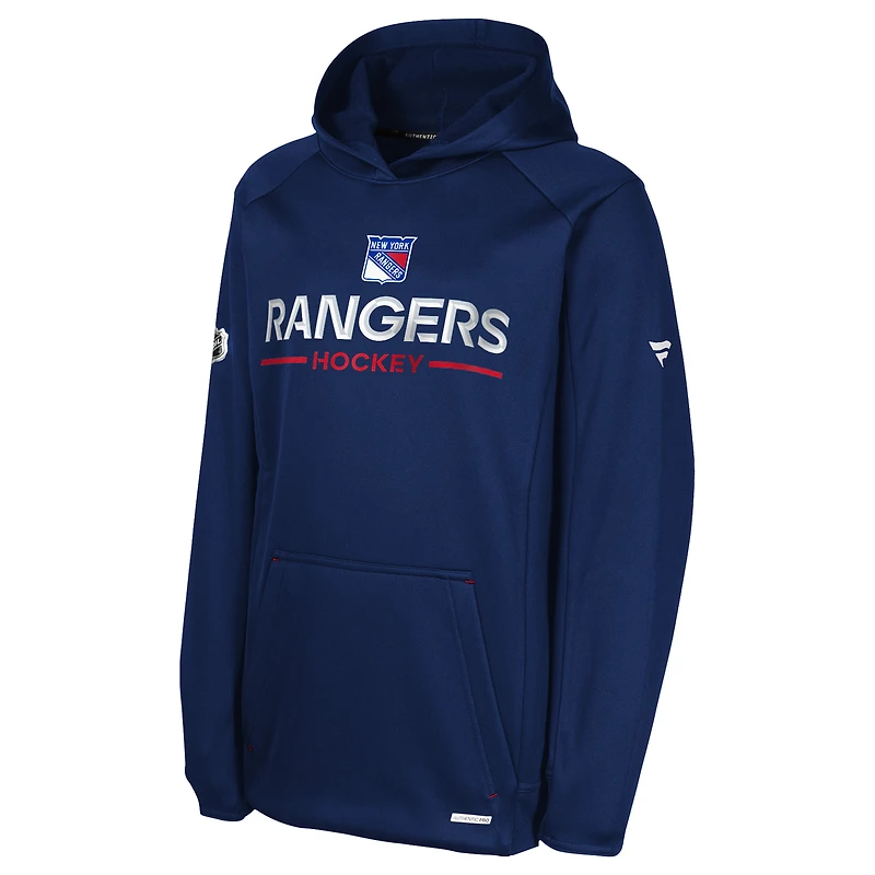 Sweat à capuche raglan authentique Pro Rink des Rangers de New York pour jeunes fanatiques bleu marine