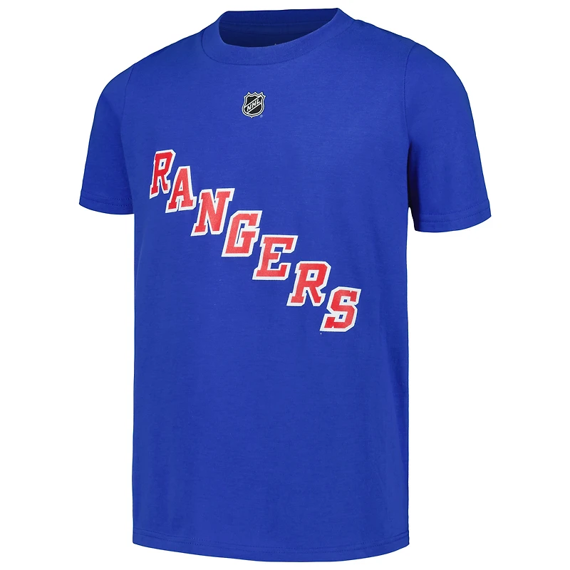 T-shirt bleu avec nom et numéro de joueur des Rangers New York Igor Shesterkin pour jeunes