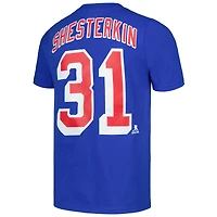 T-shirt bleu avec nom et numéro de joueur des Rangers New York Igor Shesterkin pour jeunes