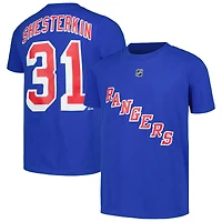 T-shirt bleu avec nom et numéro de joueur des Rangers New York Igor Shesterkin pour jeunes