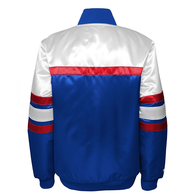 Youth Mitchell & Ness Blue New York Rangers Satin Raglan Full-Snap Jacket