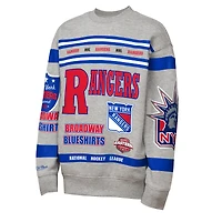 Sweat-shirt ras du cou en polaire imprimé allover Mitchell & Ness gris chiné des Rangers de New York