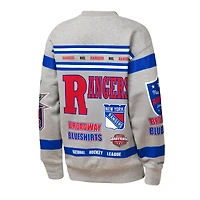 Youth Mitchell & Ness Heather Gray New York Rangers Allover Print Fleece Crewneck Sweatshirt